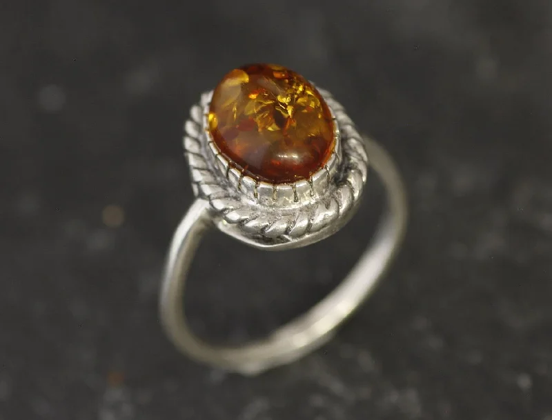 Diamond and gold rings for women -Amber Vintage Ring - Natural Amber Ring - Solitaire Amber Ring