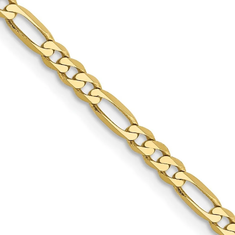 Charm bracelets for women -Curata 10k Yellow Gold 2.75mm Flat Figaro Chain Bracelet