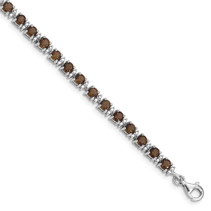 Beaded bangles for women -Curata 925 Sterling Silver Polished Fancy Lobster Closure Smokey Quartz and Diamond Bracelet