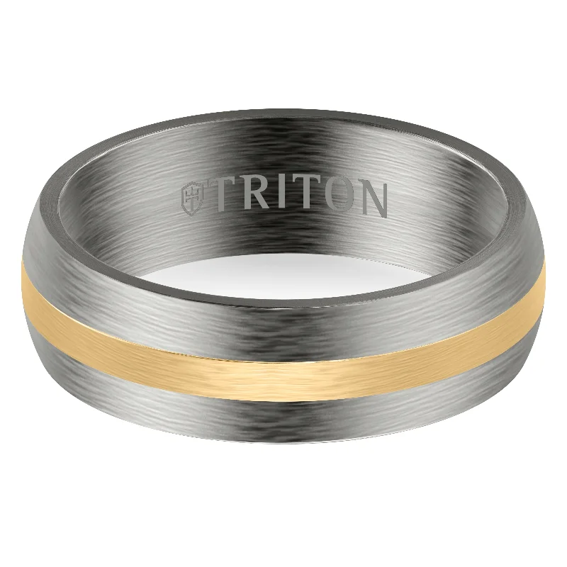 Cocktail rings for women -7MM Tantalum Ring - 14k Gold Center Line and Flat Edge