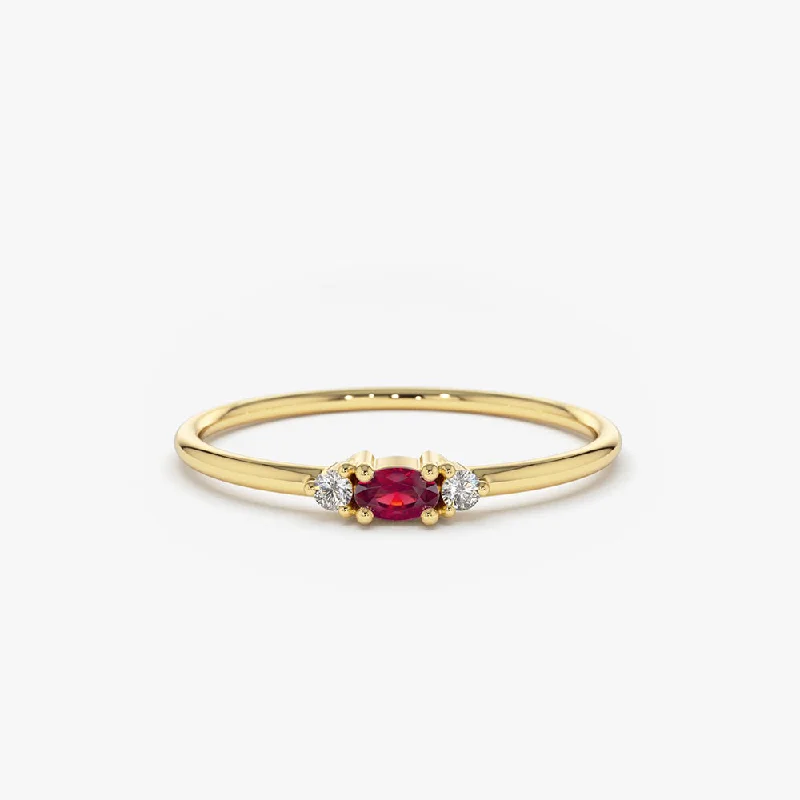 Halo engagement rings for women -14K Mini Oval Ruby Ring with Diamonds