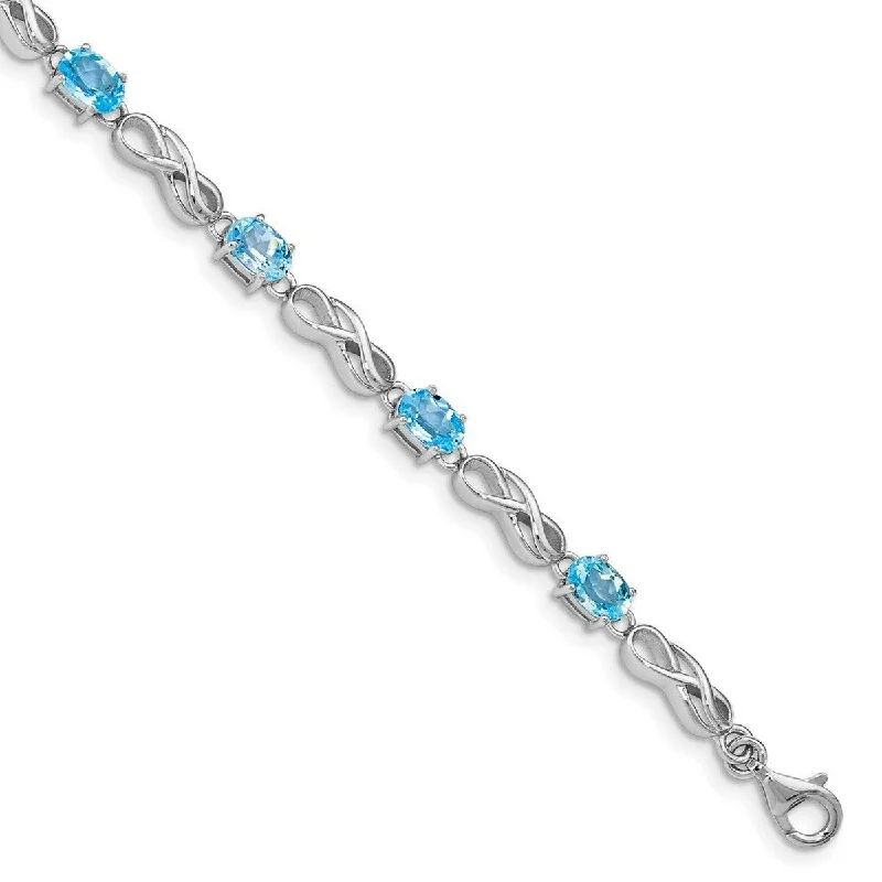 Pearl bracelets for women -Curata 925 Sterling Silver Polished Fancy Lobster Closure Blue Topaz Figure 8 Bracelet