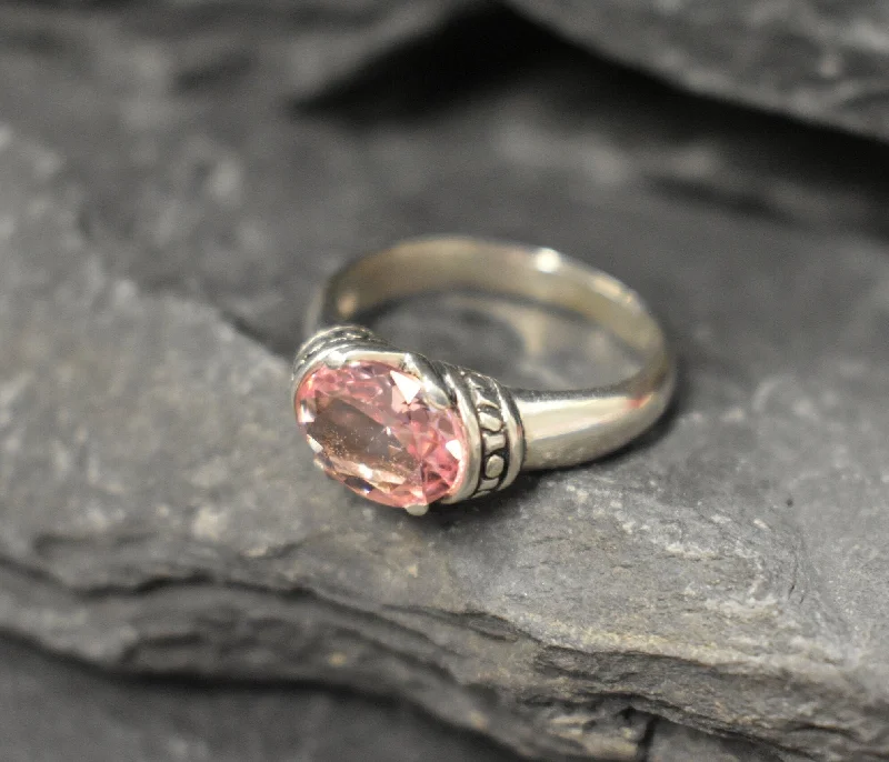 Anniversary rings for women -Pink Solitaire Ring - Morganite Boho Ring, Pink Tribal Ring