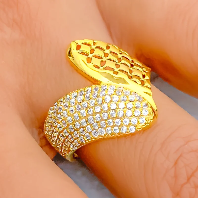 Colorful rings for women -Extravagant Checkered 22k Gold Overlapping CZ Ring