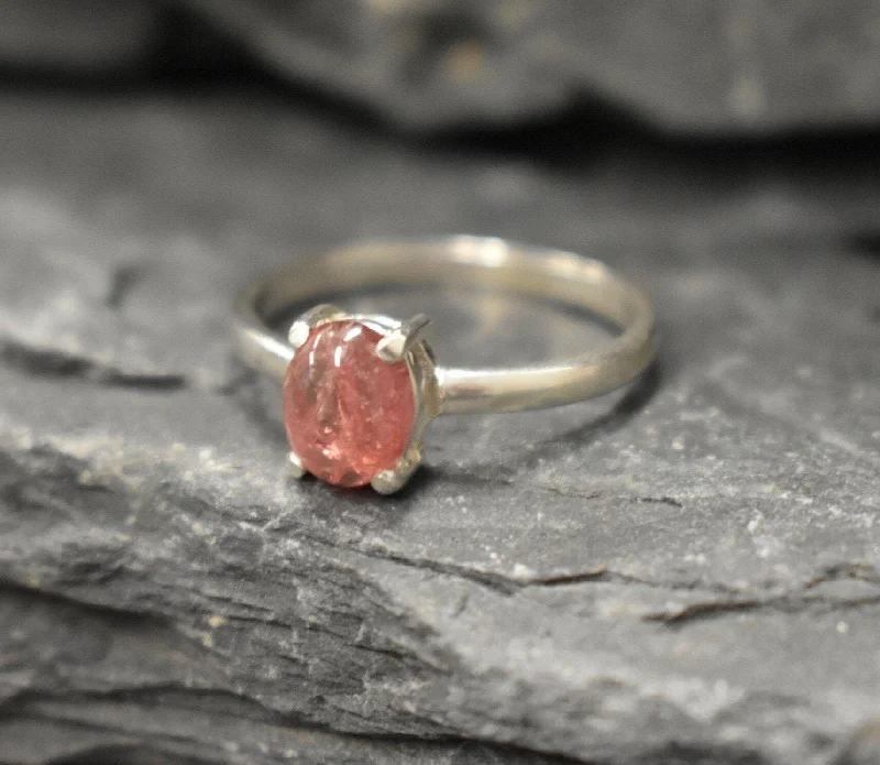 Triple rings for women -Pink Tourmaline Ring - Pink Oval Ring - Vintage Solitaire Ring