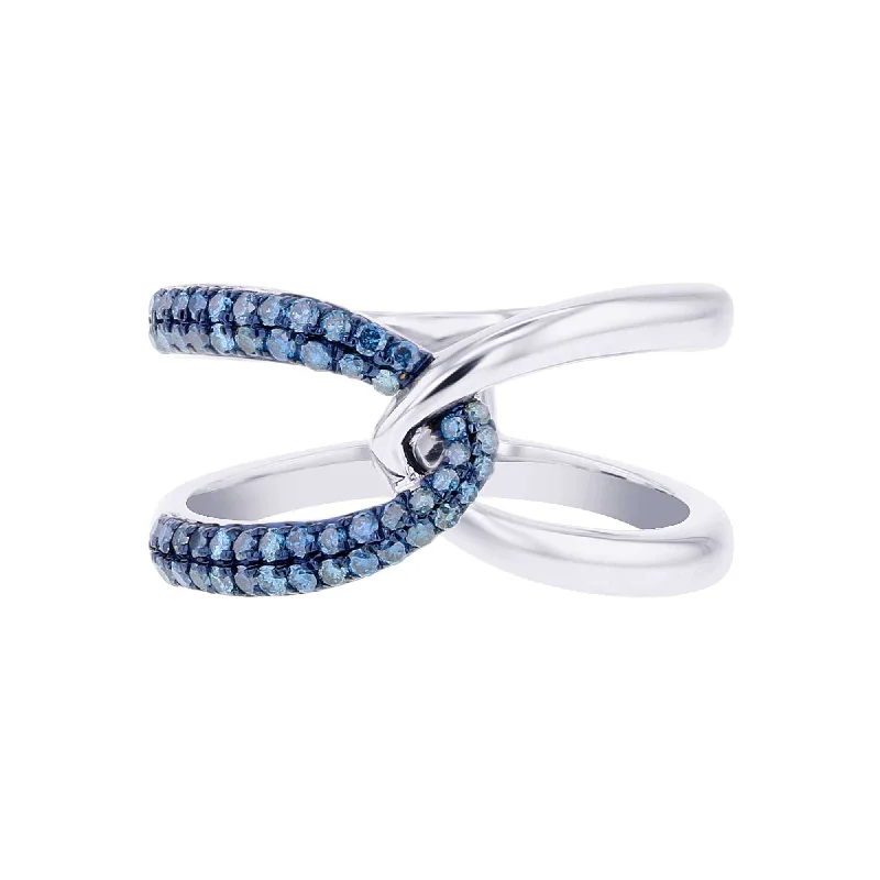 Statement engagement rings for women -Silver Interlacing Sky Blue Diamond Ring