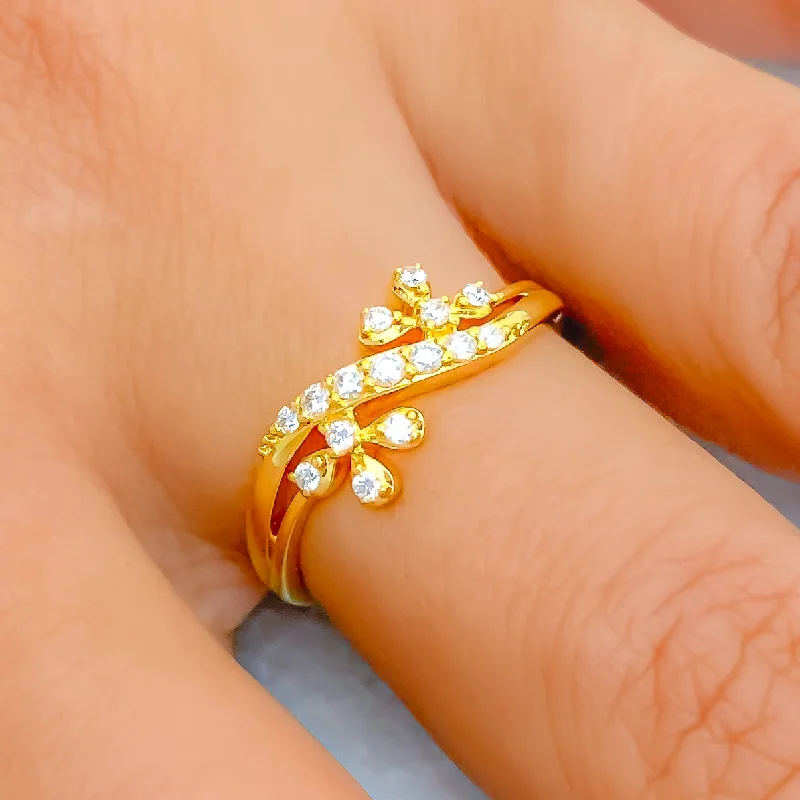 Art deco rings for women -Delicate Sparkling Semi Floral + 18k Gold Ring