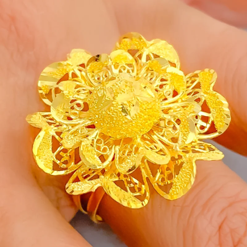 Dainty rings for women -Stylish Sparkling 22k Gold Flower Ring