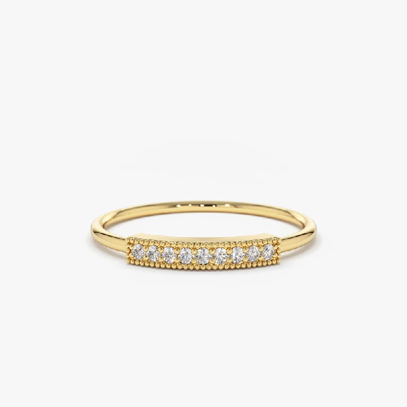 Engagement rings with princess cut stones for women -14K Gold Single Row Pave Diamond Ring