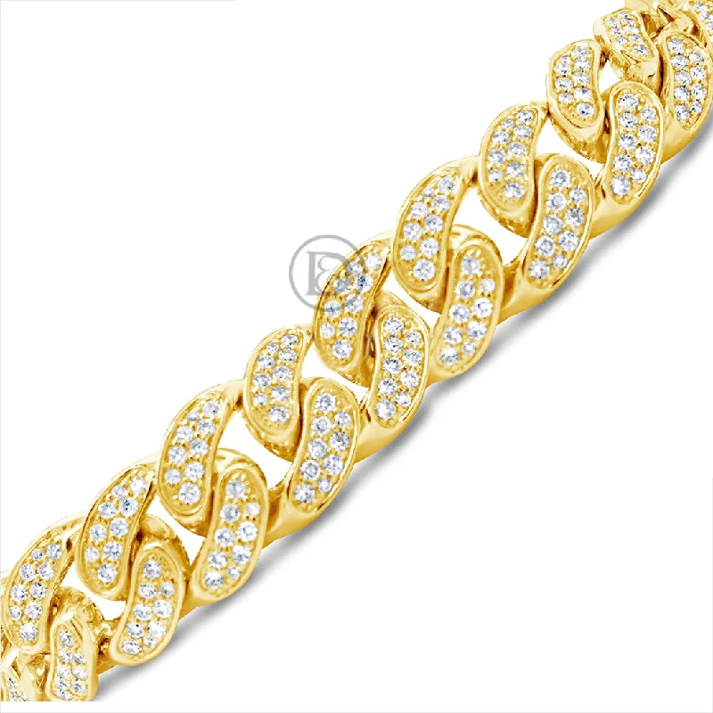 Trendy bracelets for women -10K Solid Yellow Gold 9.10CT tw Round Cut Diamond 15mm Bracelet