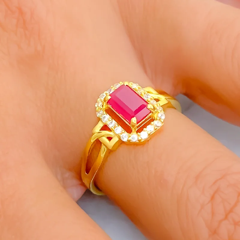 Luxury gemstone rings for women -Charming Rectangular 22k Gold CZ Ring