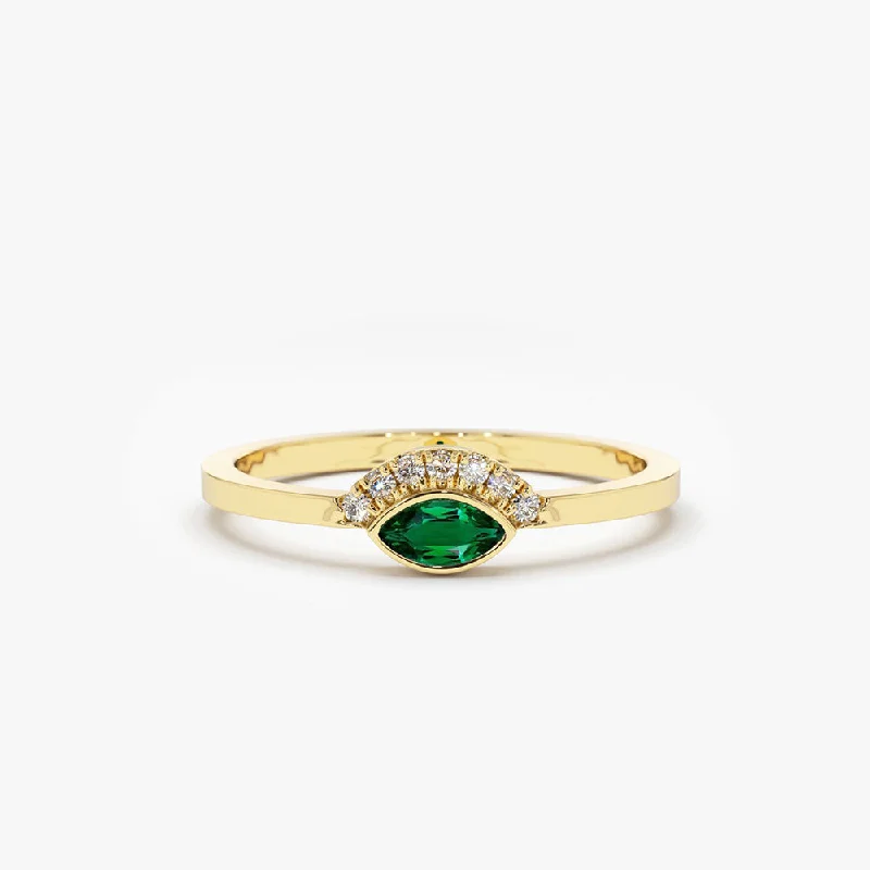 Engagement rings with diamond accents for women -14k Marquise Emerald Eye Diamond Ring