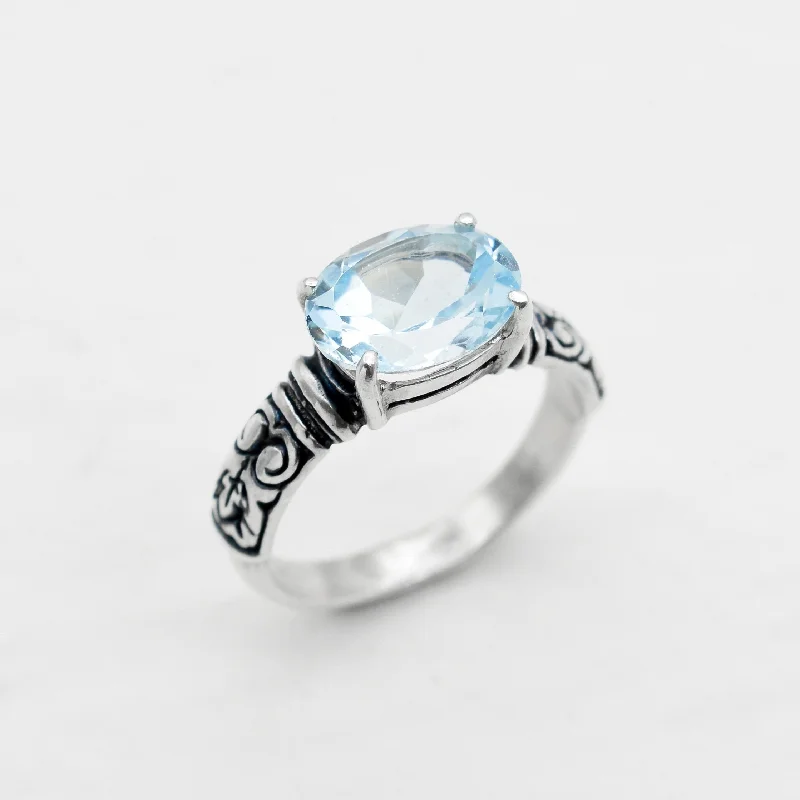 Affordable rings for women -Boho Topaz Ring - Natural Blue Topaz - Blue Tribal Ring