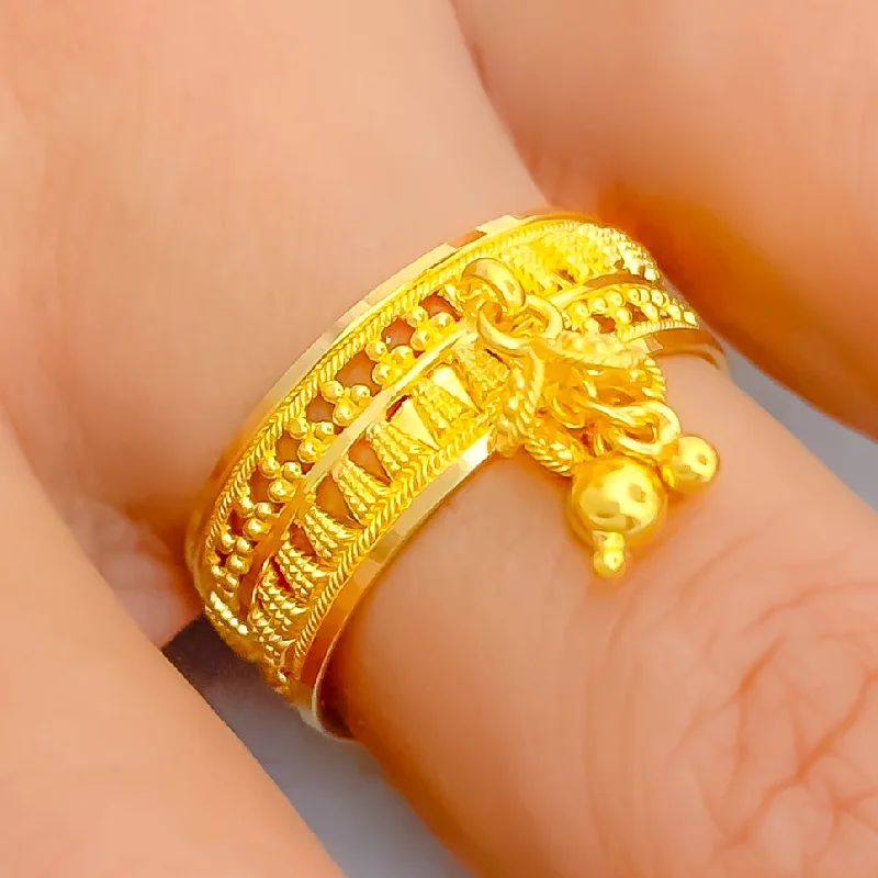 Silver rings for women -Stately Beaded 22K Gold Band Ring