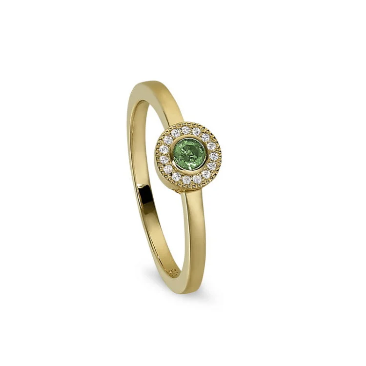 Colored gemstone engagement rings for women -Gold Finish Sterling Silver Micropave Round Simulated Peridot Ring with Simulated Diamonds Size 9