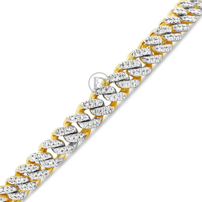 Adjustable gemstone bracelets for women -10K Solid Yellow Gold .95CT tw Round Cut Diamond Cuban Link Bracelet