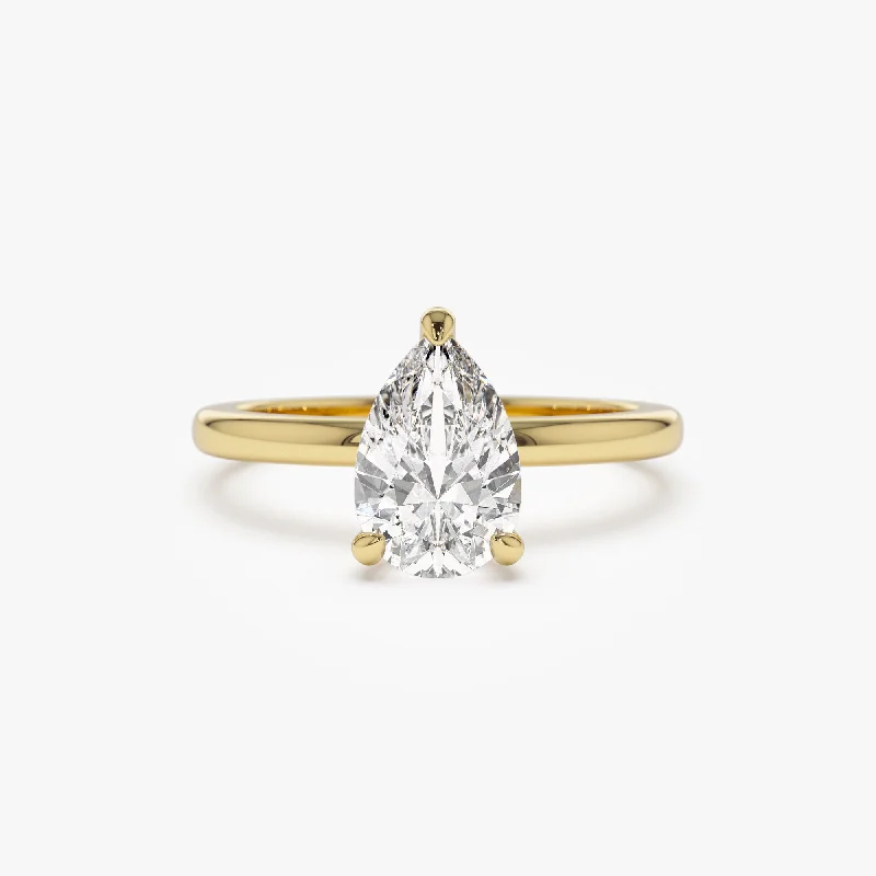 Yellow gold engagement rings for women -0.75 - 1.50 ctw 14k Prong Setting Pear Shaped Lab Grown Diamond Engagement Ring - Kylie