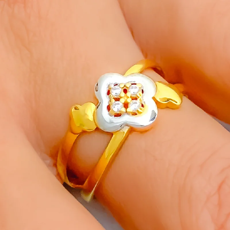 Elegant rings for women -Gorgeous Clover 21k Gold CZ Ring