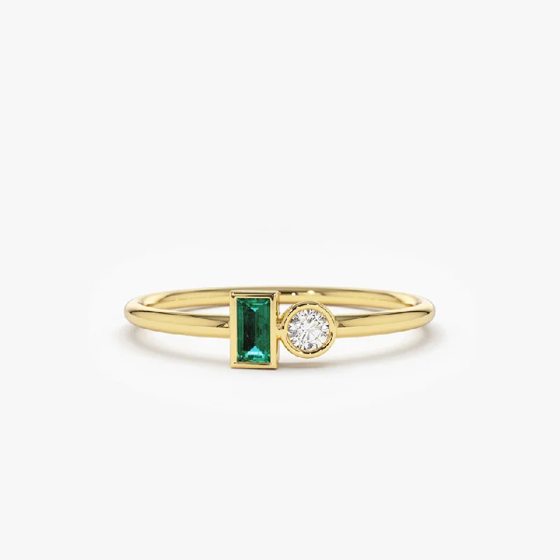 Luxury engagement rings for women -14k Baguette Emerald and Diamond Stackable Ring