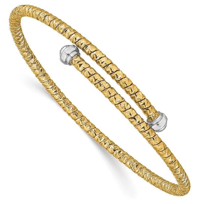 Beaded charm bracelets for women -Curata 3mm 14k Two tone Gold Polished Sparkle Cut Flexible Cuff Stackable Bangle Bracelet