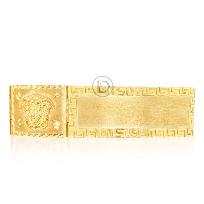 Floral bracelets for women -10K Yellow Gold Personalize ID Name Bracelet with Medusa and Greek Key