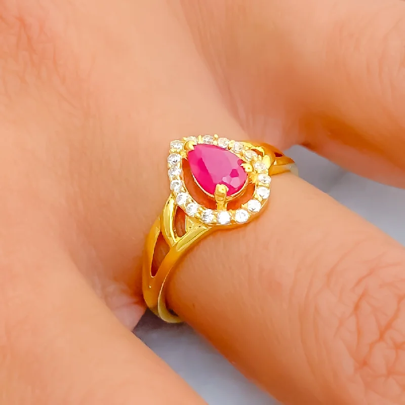 Handmade rings for women -Jazzy Sparkling 22k Gold CZ Ring