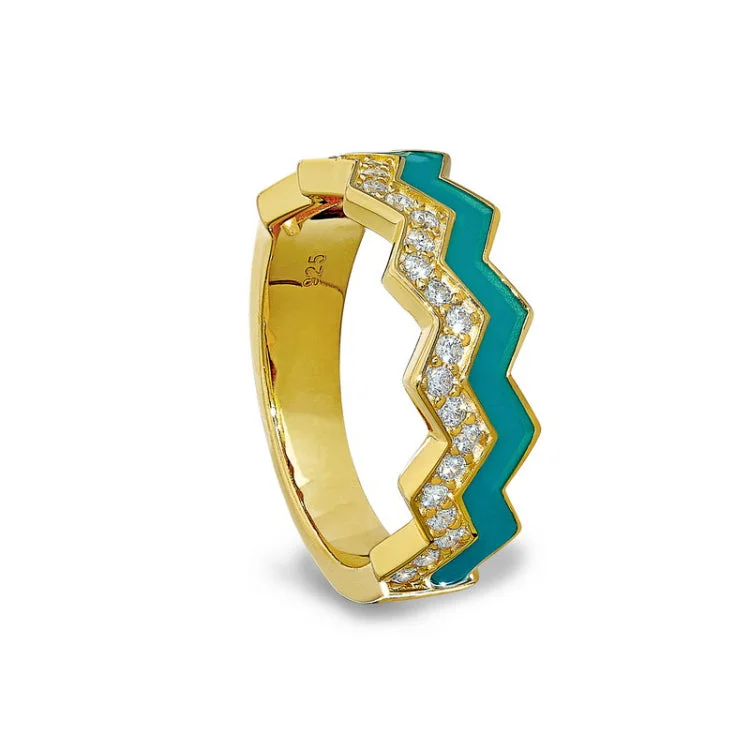 Affordable diamond engagement rings for women -Gold Vermeil Sterling Silver Micropave Ring with with Turquoise Enamel and Simulated Diamondss