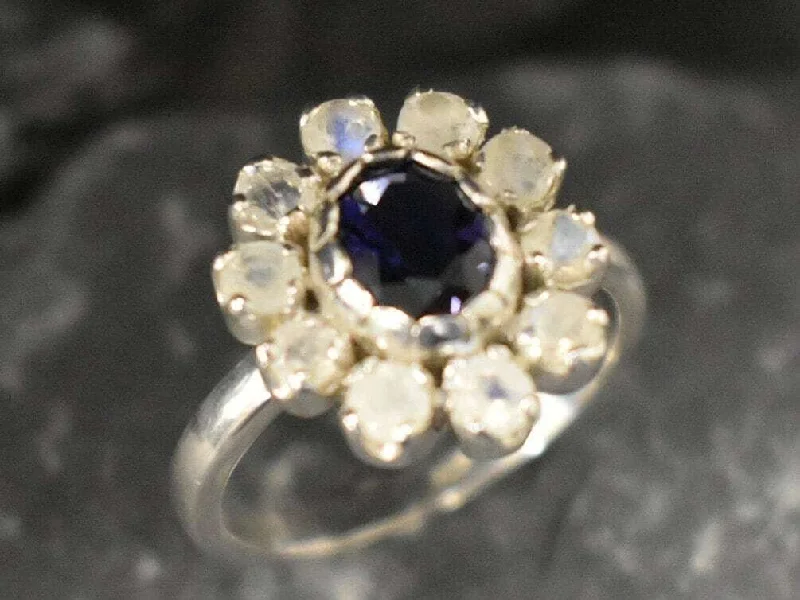 Bold rings for women -Genuine Iolite Ring - Violet Flower Ring - Purple Victorian Ring