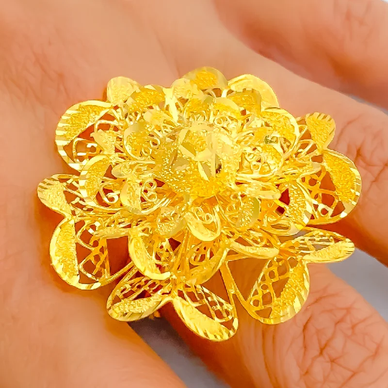 Triple rings for women -Elegant Blooming 22k Gold Flower Ring