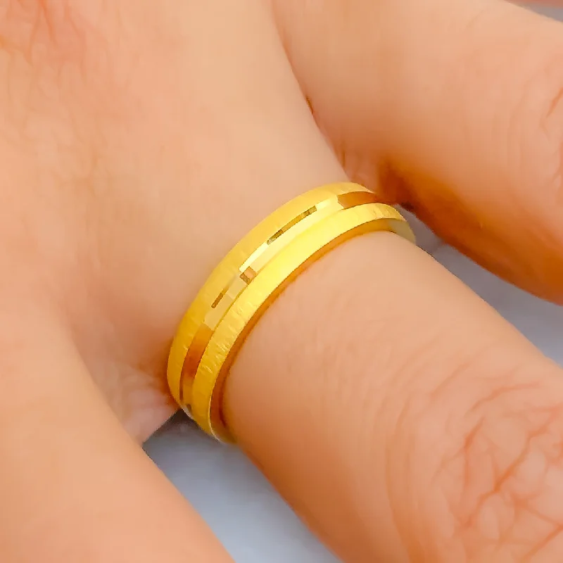 Modern rings for women -Impressive Brush Finished 22k Gold Band