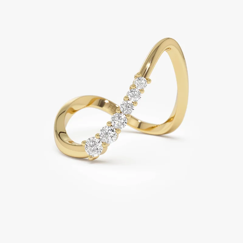 Round engagement rings for women -14K Open Twist Unique Diamond Ring