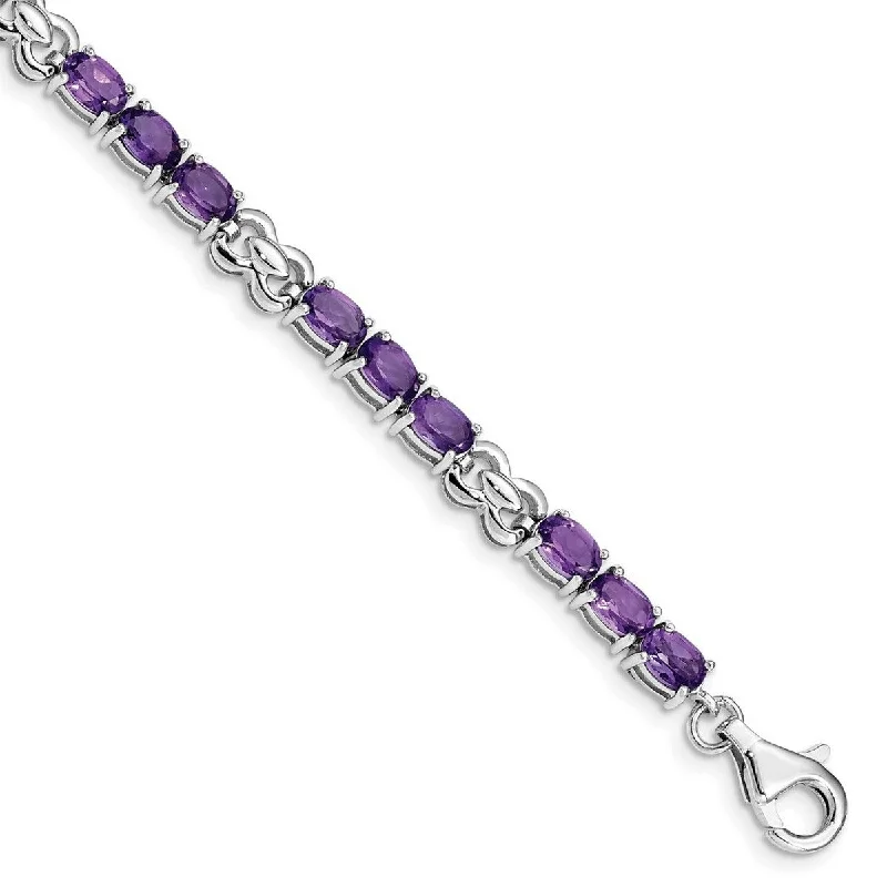 Diamond bracelets for women -Curata 925 Sterling Silver Polished Fancy Lobster Closure Amethyst Bracelet