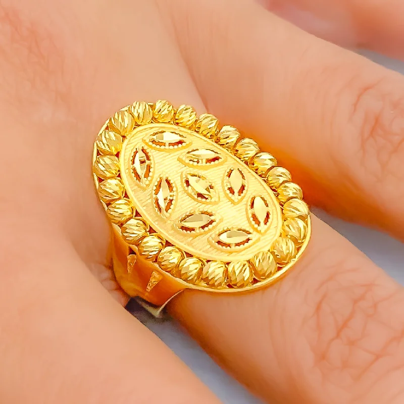 Boho rings for women -Vibrant Leaf 22k Gold Ring