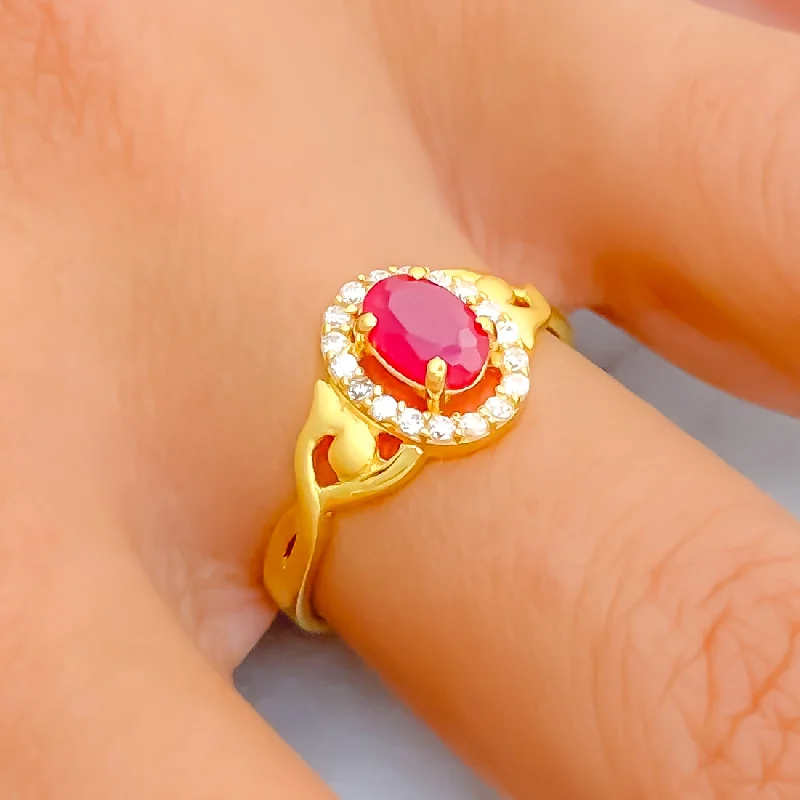 Pearl rings for women -Red Palatial 22k Gold CZ Ring