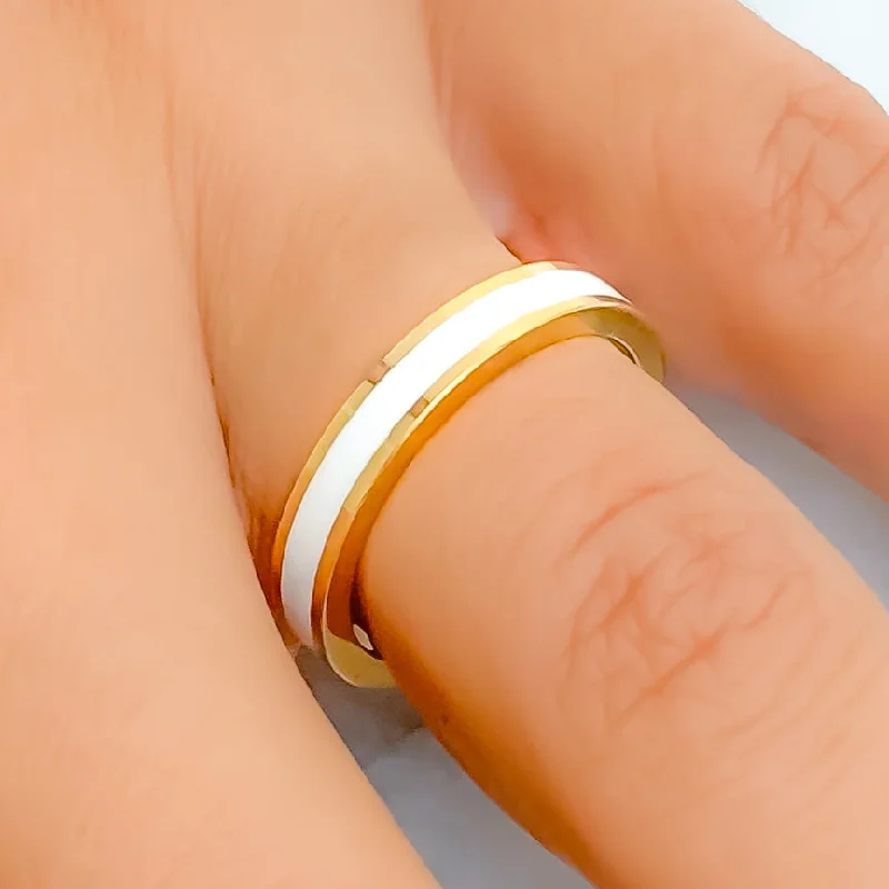 Colorful rings for women -Magnificent White 22k Gold Enamel Band