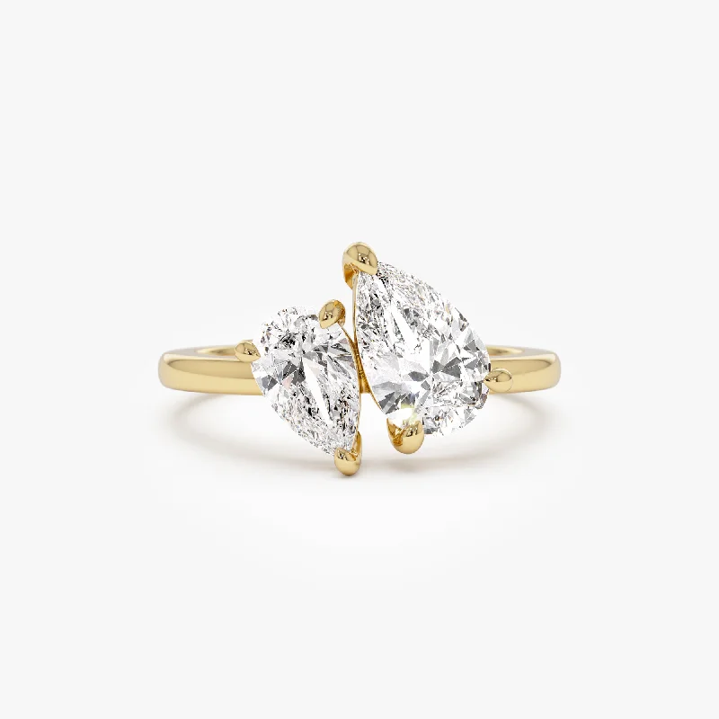 Elegant engagement rings for women -2.05 ctw 14k Toi et Moi Pear Shaped Lab Grown Diamond Ring - Ayla