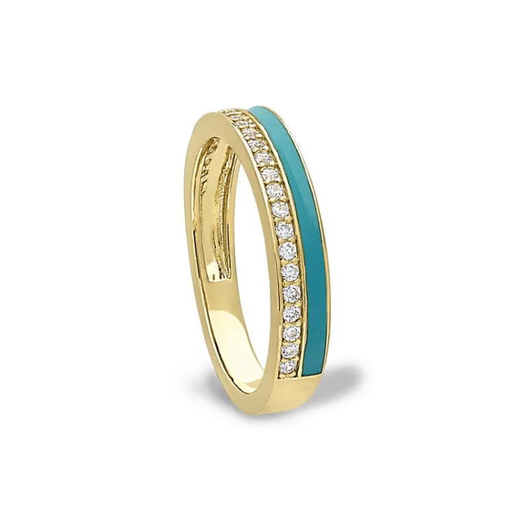 Vintage-inspired engagement rings for women -Gold Vermeil Sterling Silver Micropave Ring with with Turquoise Enamel and Simulated Diamondss