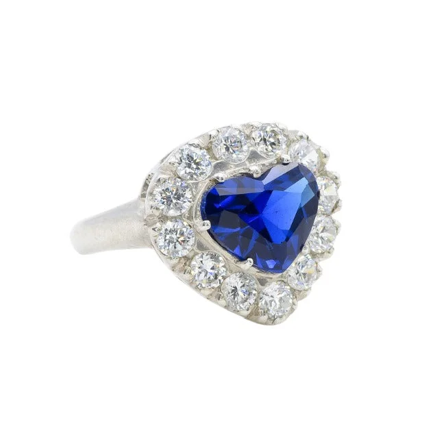 Custom rings for women -Sapphire Heart Ring - Blue Heart Ring, Vintage Sapphire Ring