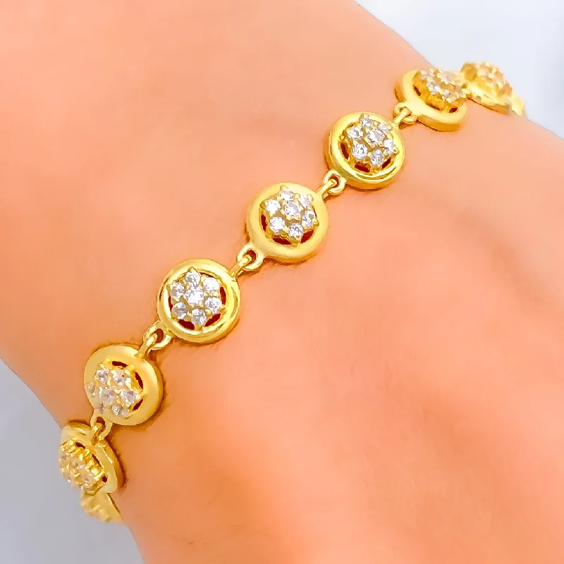 Multi-tone bracelets for women -Unique Halo Flower 22k Gold CZ Bracelet