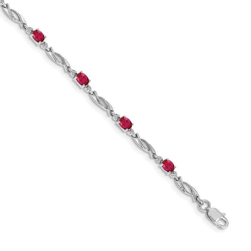 Personalized bangles for women -Curata 14k White Gold With Diamond and Composite Ruby Gemstone Bracelet