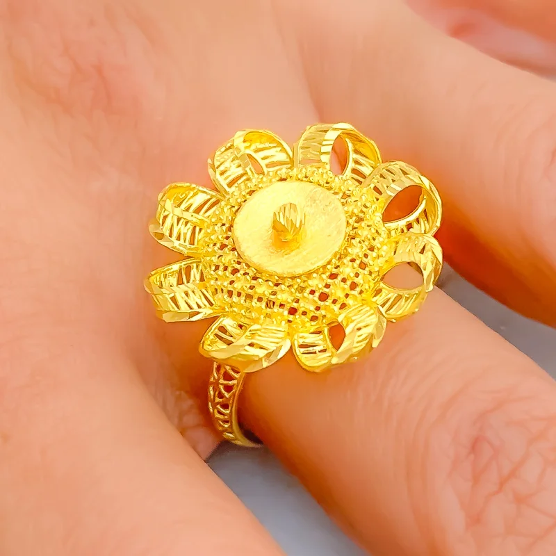 Wedding rings for women -Elevated Floral 22k Gold Ring