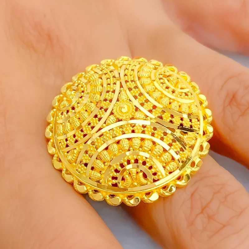 Stackable gold rings for women -Stylish Palatial Curved 22k Gold Statement Ring