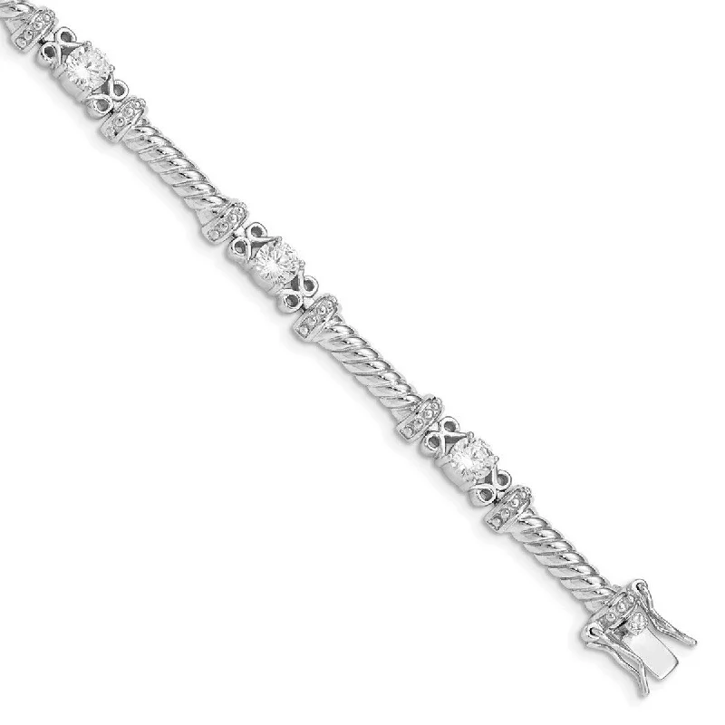 Simple gold bracelets for women -Curata 925 Sterling Silver Solid Polished Open back Safety clasp Box Catch Closure CZ Cubic Zirconia Simulated Diamond Bracelet