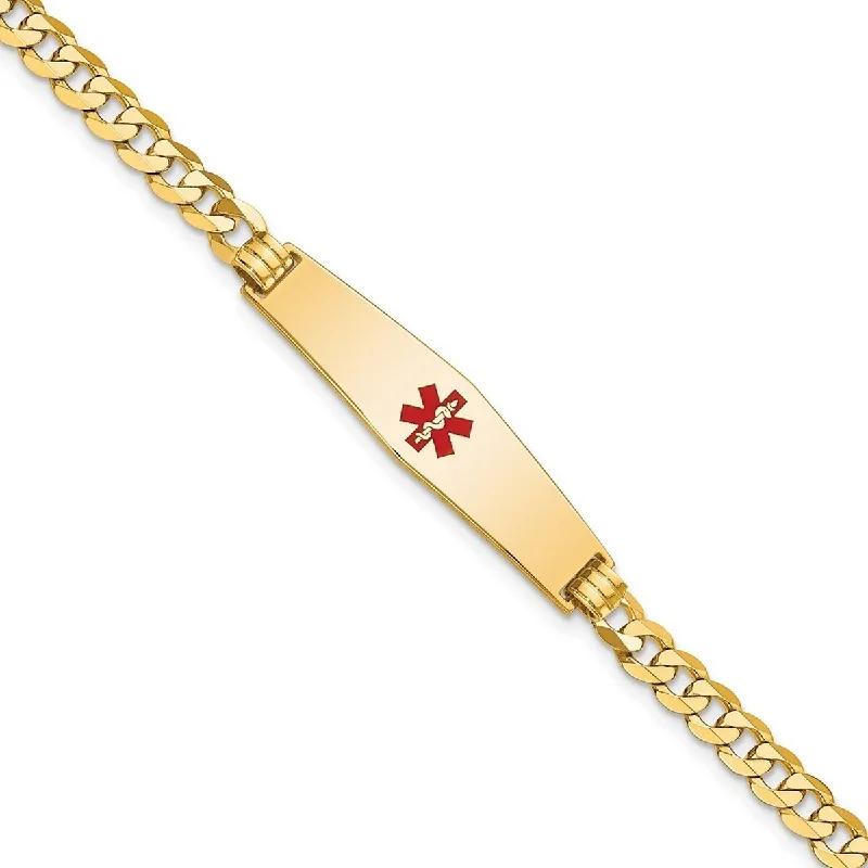 Fine gold bracelets for women -Curata 8.5mm 14k Engravable Medical Soft Diamond Shape Red Enamel Flat Curb Link ID Bracelet