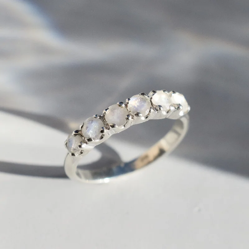 Adjustable diamond rings for women -Rainbow Moonstone Band - Natural Moonstone Ring, June Birthstone Ring