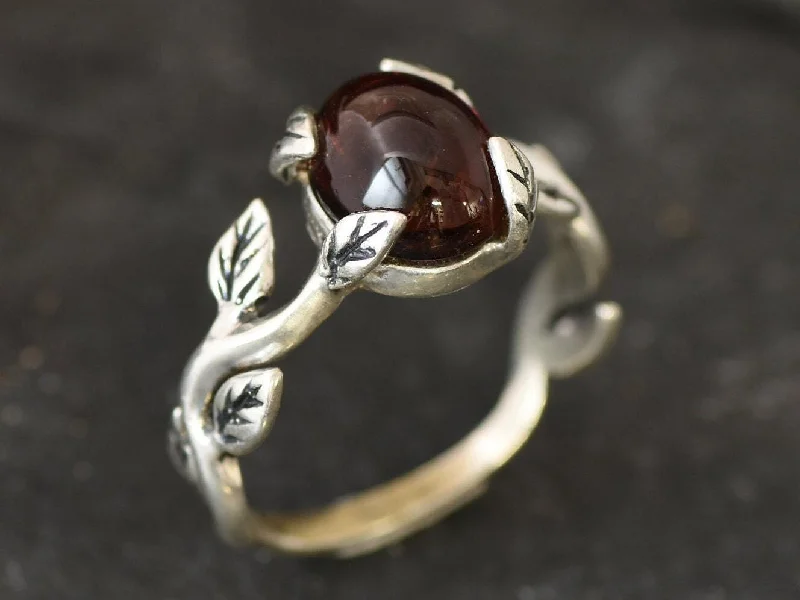 Geometric rings for women -Leaf Garnet Ring - Genuine Garnet Ring - Red Promise Ring