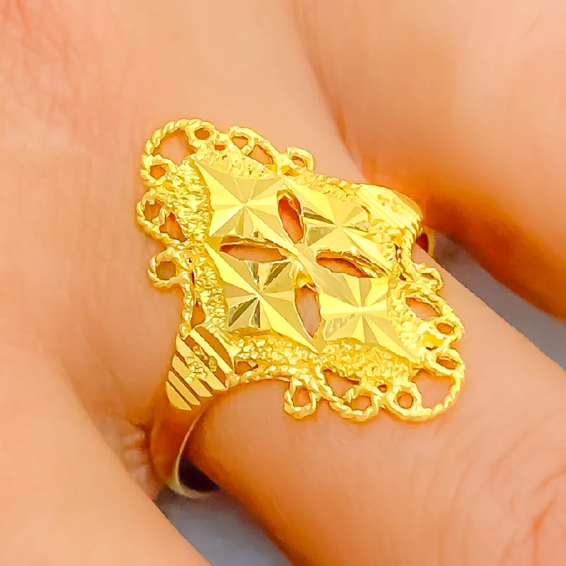 Designer fashion rings for women -Intricate Trendy 22k Gold Ring