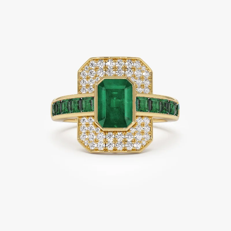 Antique engagement rings for women -14k Unique Emerald and Diamond Art Deco Ring