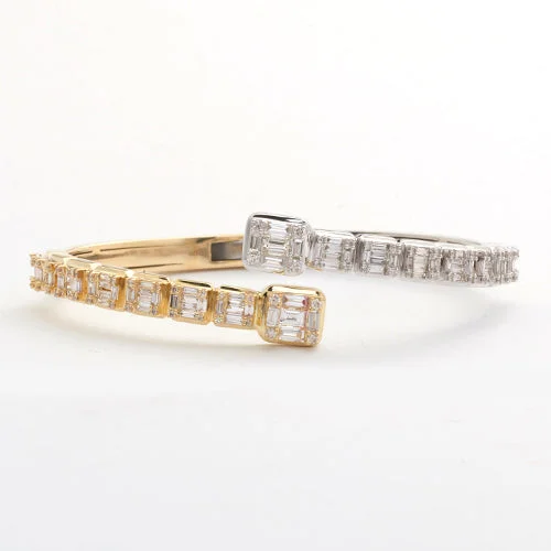 Geometric bracelets for women -14KW+Y 3.00CTW DIAMOND CUFF BRACELET - BAGUETTE &