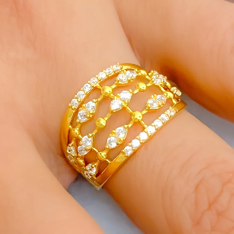 Luxurious wedding rings for women -Radiant Glowing 22k Gold CZ Statement Ring